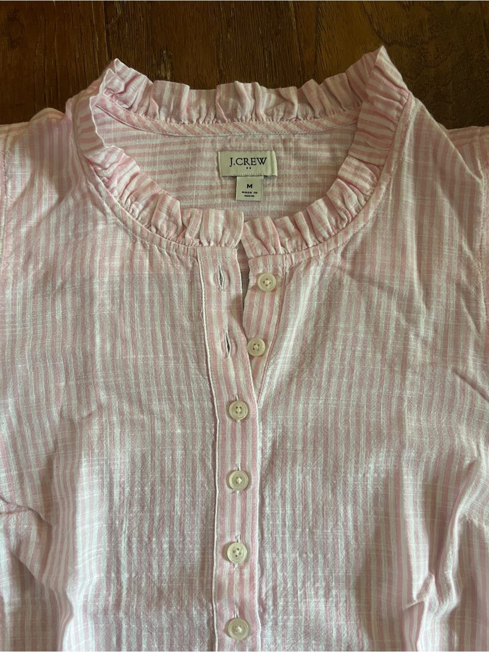 J. Crew Pink and White Striped Eyelet Flutter Sleeve Blouse - Picture 3 of 8